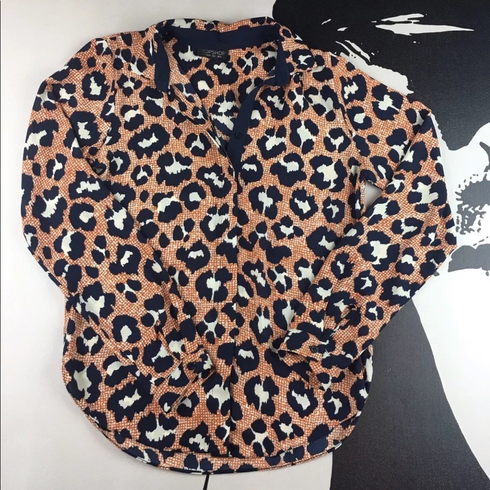 Top Shop Womens Orange Blue Animal Print Blouse